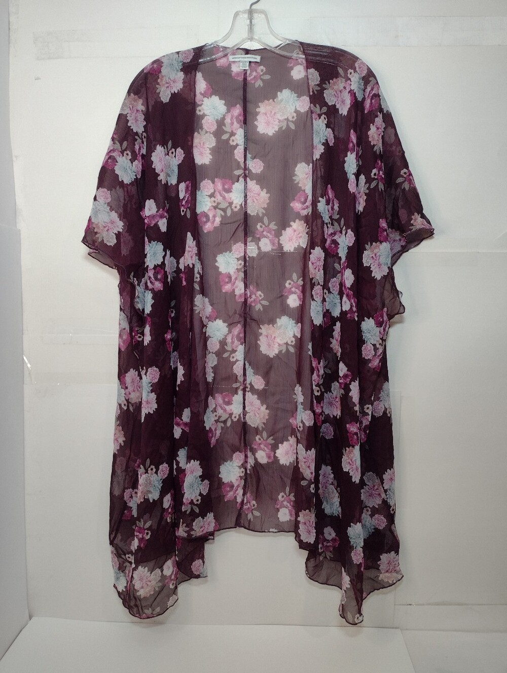 American Eagle Outfitters Women's Floral Sheer Kimono Jacket - Plum Floral